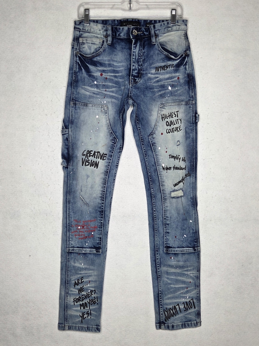 Decibel Jeans Mens 30x32 Denim Graffiti Paint Splatter Double Knee Streetwear